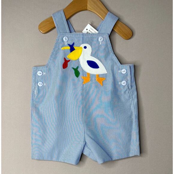 Florence Eiseman Other - NWT Florence Eiseman Blue/White Stripe Pelican Shortall Romper Boys 9 Mo
